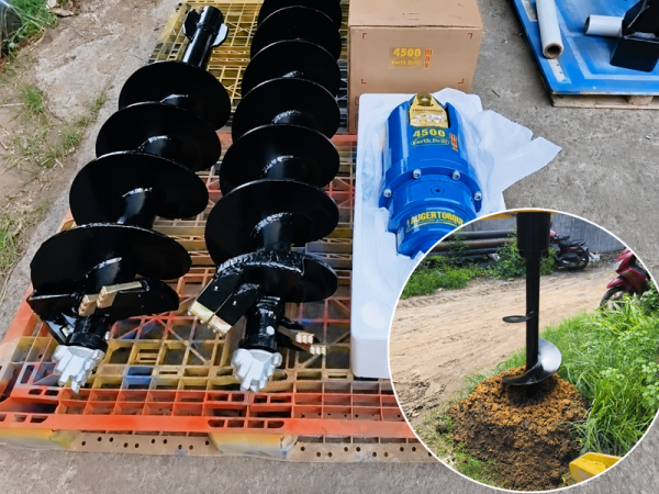 Lắp đặt bàn giao máy khoan đất gắn xe đào cho khách thi công trụ điện